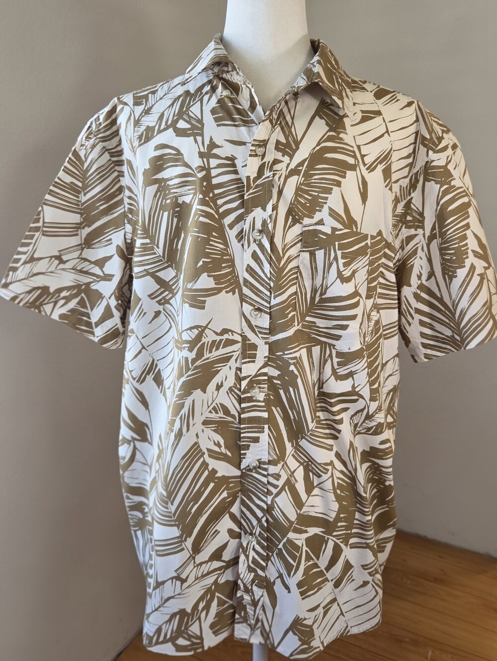 Banana Republic Factory Organic Cotton  Slim Fit Shirt Palm Print Men's Large